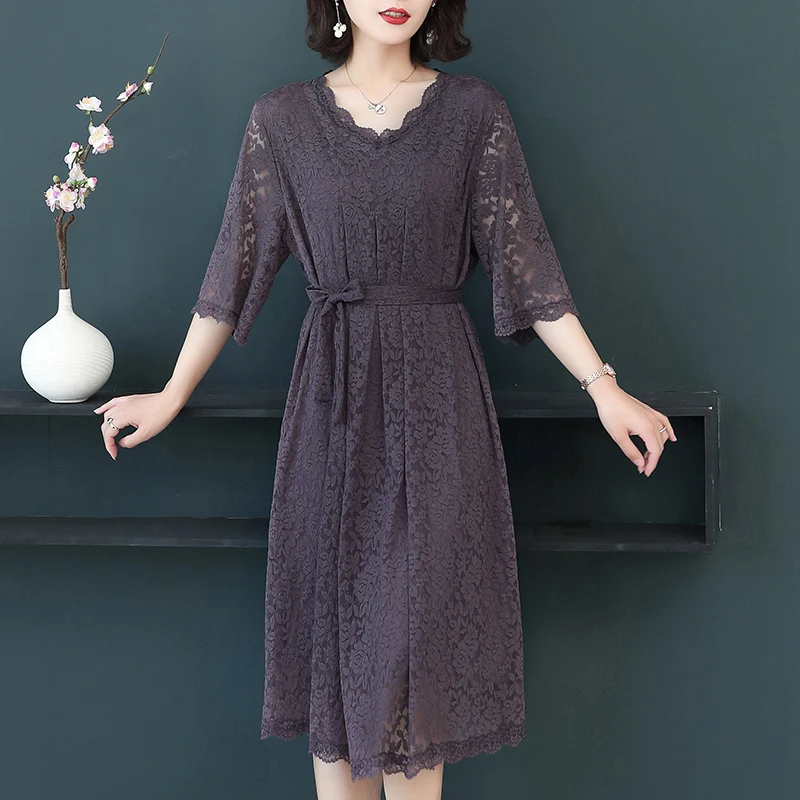 Платье женское с коротким рукавом и V-образным вырезом черное фиолетовое размера