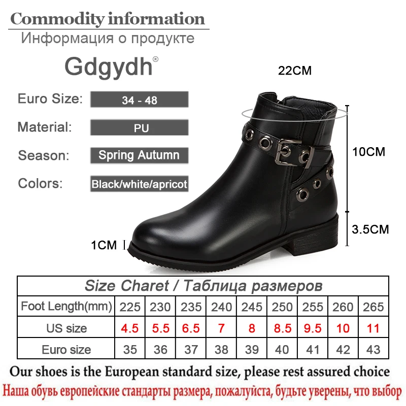 

Gdgydh Women Ankle Boots Round Toe Square Heel Zipper Opening Black Female Shoes Rivets Punk Ladies Footwear Plus Size 34-48