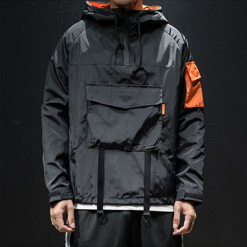 

huangyunzengMen Jackets Coats Streetwear Techwear Hooded Waterpral Outwear Hip Hop Multi-pocket Japanese Overcoat