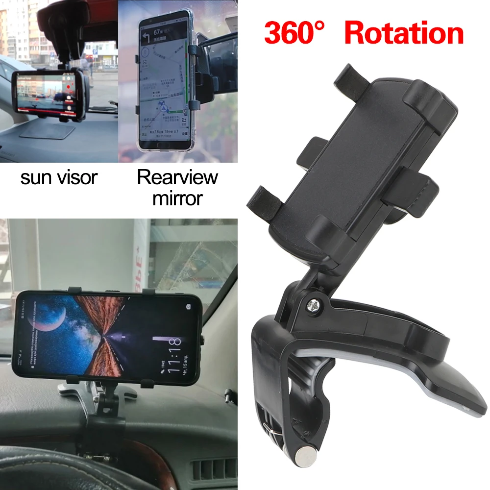 

GPS Stand Sun Visor Mirror Dashboard Mount Car Grip Mobile Phone Fixed Bracket 360 Degrees Car Phone Holder Universal