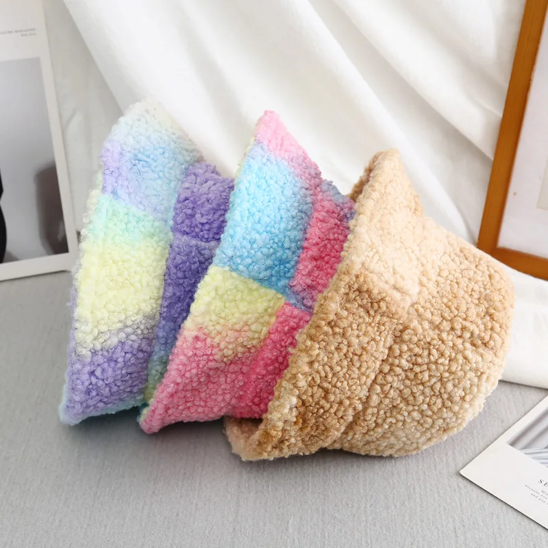 

Панама из искусственной овечьей шерсти Женская разноцветная Милая Рыболовная Шапка уличная осенне-зимняя теплая ветрозащитная уличная мо...