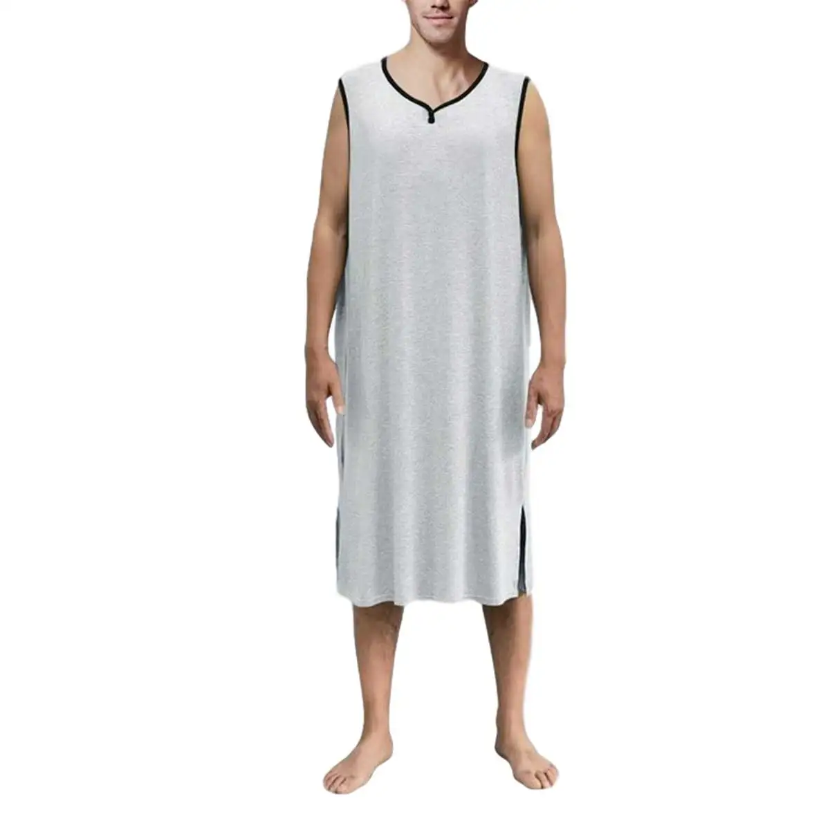 

Men's Nightwear Robes Fashionable V-Neck Sleeveless T-Shirt Nightwear for Men Gray Sapphire Blue Summer Outfit Nightgown Pajamas
