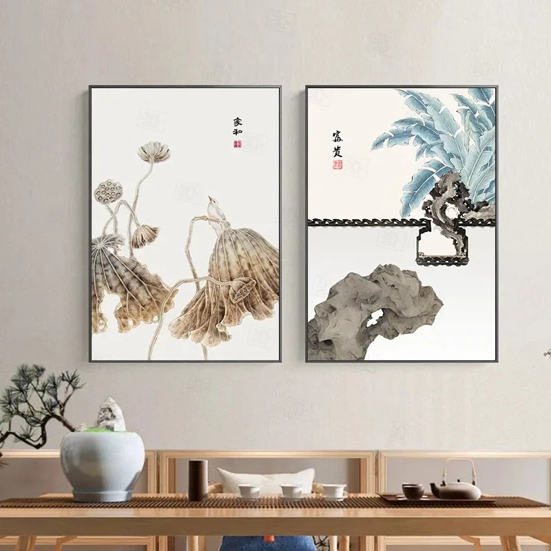

New Chinese Style Lotus Canvas Painting Posters and Print Ink Paintings for Aisle Wall Art Picture for Living Room Cuadros Decor