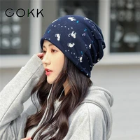 cokk hat women beanie headscarf cartoon cat turban hat ear protection baggy cap headwrap headgear collar neck cover ponytail hat