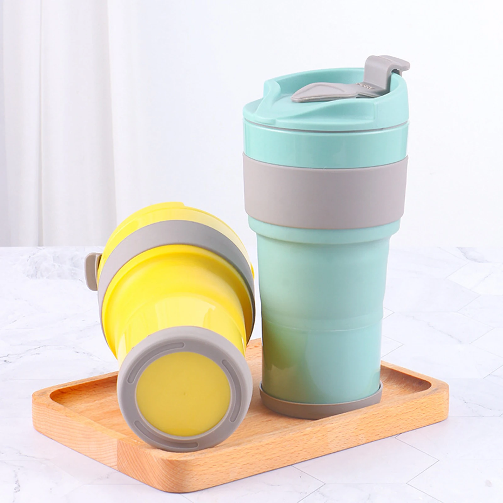 

Folding Water Cup with Straw Non-slip Base Creative Portable Outdoor Sport Silicone Water Cup
