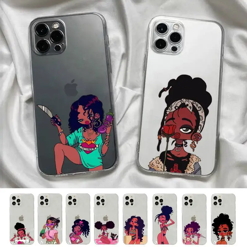

Fashion Black Girls Phone Case For iPhone X XS MAX 6 6s 7 7plus 8 8Plus 5 5S SE 2020 XR 11 12pro max Clear Coque