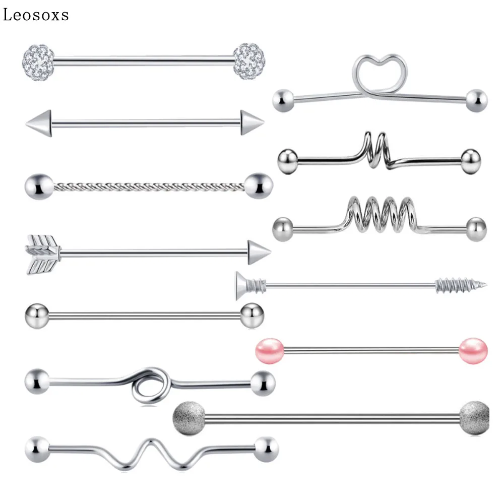 

Leosoxs 13 Piece Set Industrial Barbell Crossbar Piercing Jewelry Hot Earring Earrings