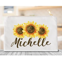 personalized sunflower cosmetic bag maid of honor makeup bags monogram bridal shower toiletry bags bridesmaid gifts makeup case