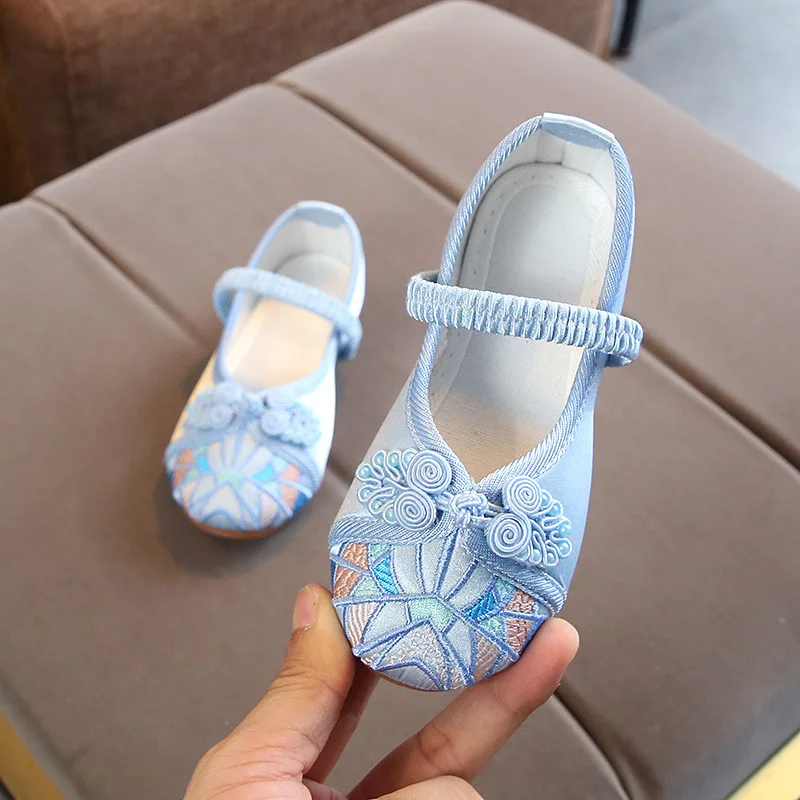 Traditional Old Peking Girls Shoes Handmade Embroidered Classic Embroidery Flower Kids Cloth Ethnic Children Flats | Детская одежда и