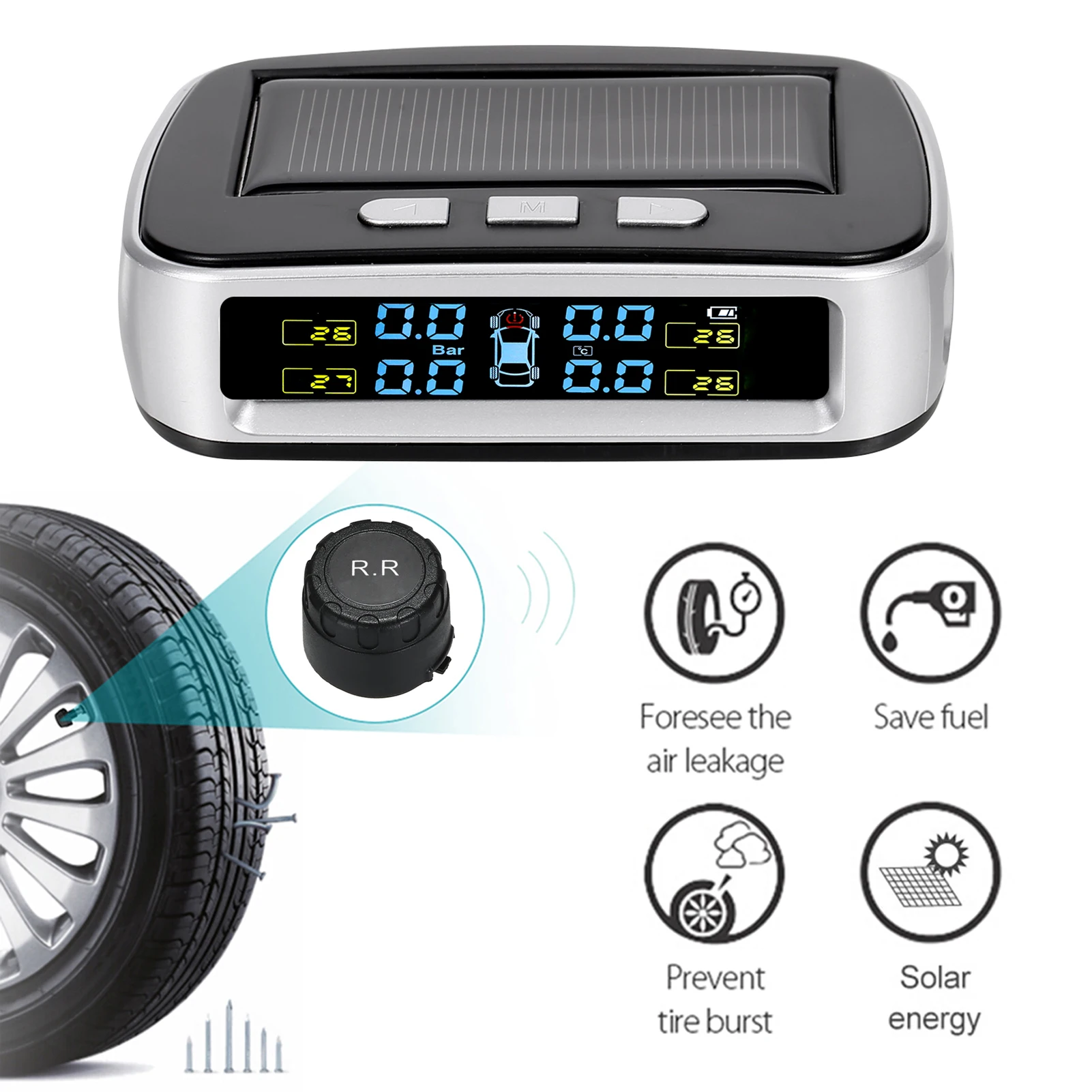 

Солнечные TPMS 2 в 1, парковочные датчики и система контроля давления в шинах с 4 парковочными датчиками светодиодный ным дисплеем Предупрежде...