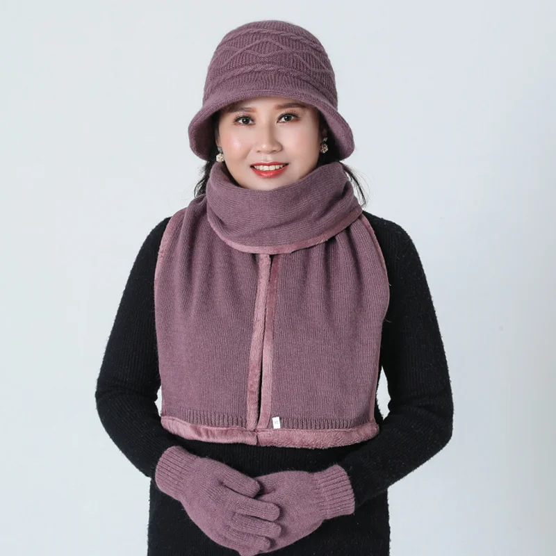 Новинка женская вязаная шапка SUOGRY набор из однотонного шарфа и перчаток шапки