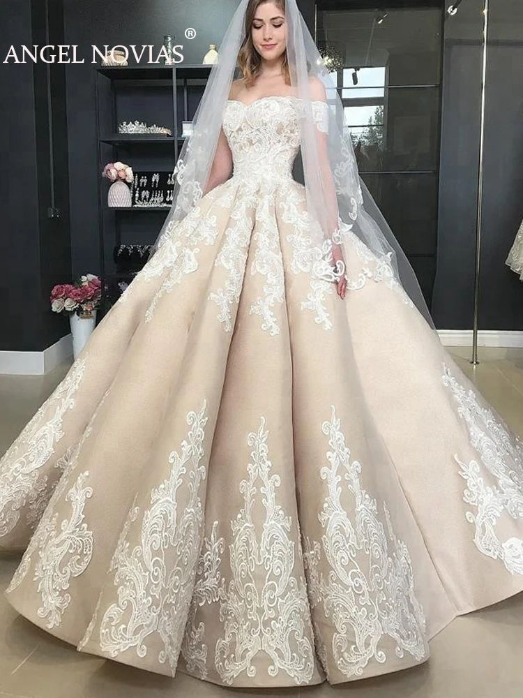 

ANGEL NOVIAS Ball Gown Arabic Wedding Dresses 2020 Long Off the Shoulder Vestido de Novia Bridal Gowns
