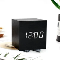 alarm clock led wooden watch table voice control digital wood despertador usbaaa powered electronic desktop clocks no battery
