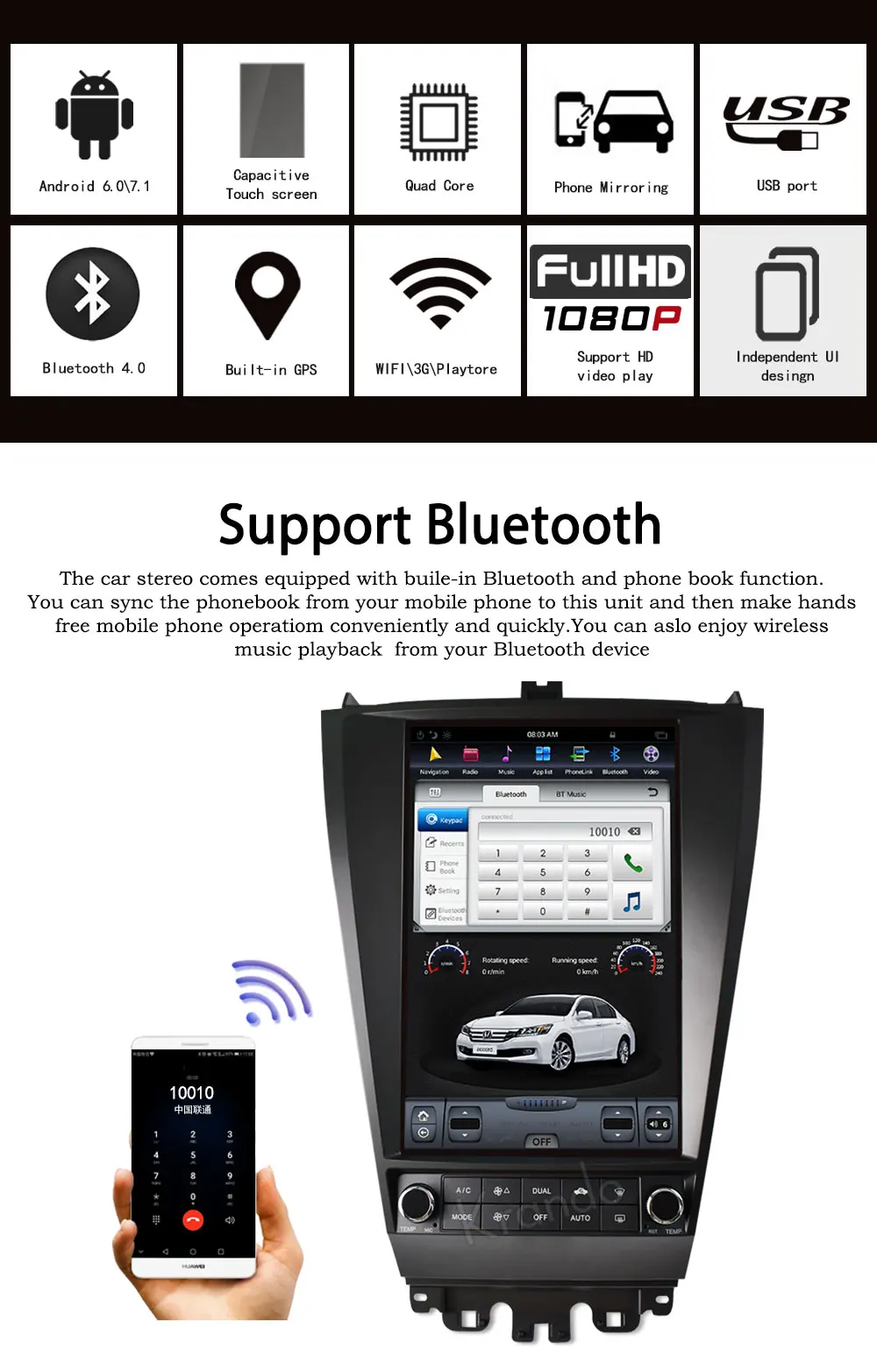 Krando Android 8,1 12," Tesla вертикальный экран Автомобильный Радио плеер для Honda accord 7 2003-2007 gps навигационная система