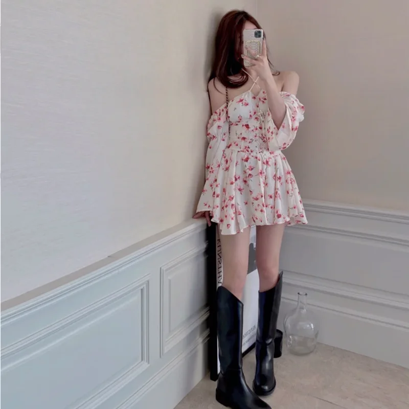 Y2K дизайнерское пикантное винтажное мини-платье женское элегантное Цветочное