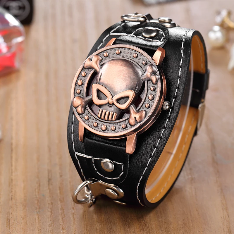 

Fashion Steampunk Watches Men Skull Watches O.T.Sea Clamshell Dial Quartz Wristwatches Men Erkek kol saati relogio masculino