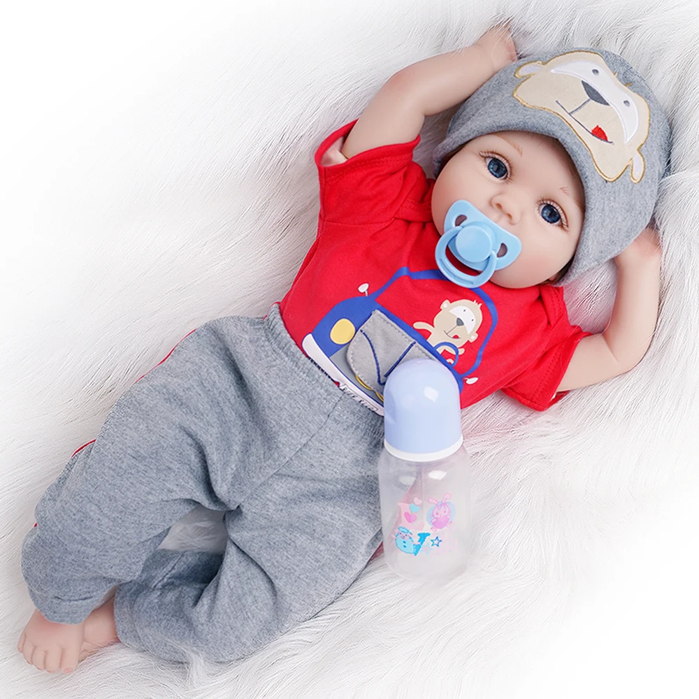 55 см Reborn Baby Doll мальчик новорожденный игрушка подарок силиконовый винил красный наряд с игрушкой медведь