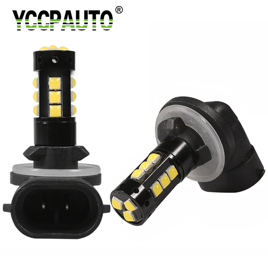 YCCPAUTO 2Pcs H27W/2 881 Led Bulbs For Car Fog Light Auto Front Fog Lamp Super Bright 1000Lm 6000K White H27W 12-24V