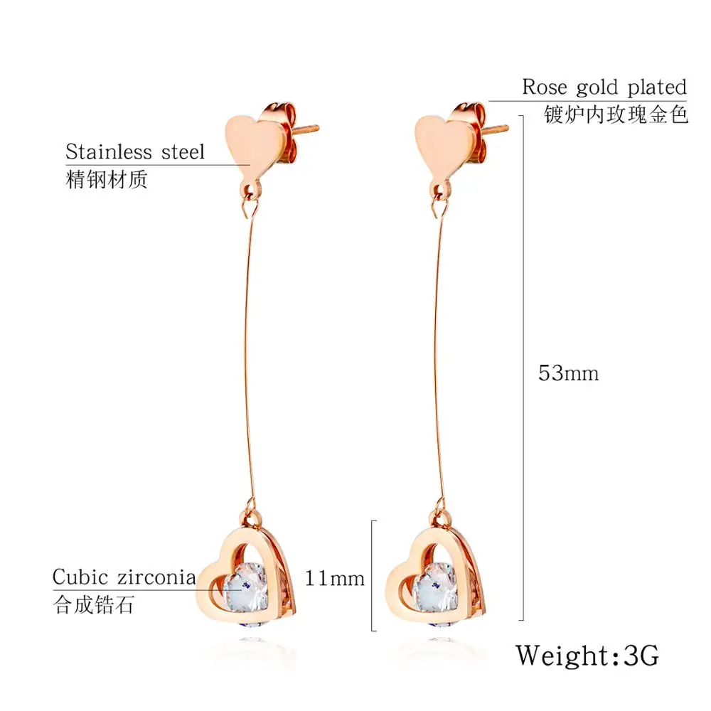 Серьги Hemiston с кисточками и сердцем из циркония женские серьги покрытием розового