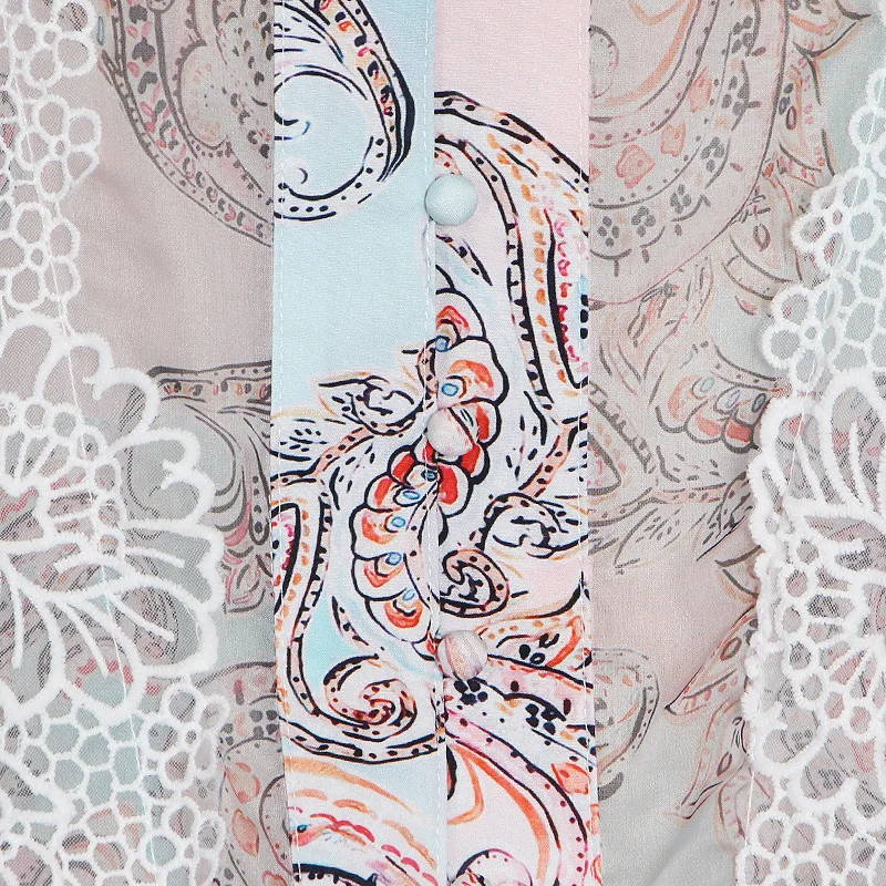 

Spring 2021 Stand-up Collar Puff Sleeve Printed Shirt Lace Stiching Tiered Skirt Skirt Outfit Fashion Retro Dress Suit