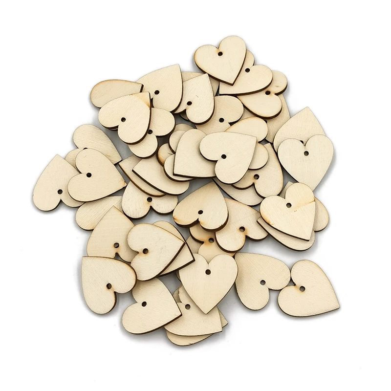 

50 шт., деревянные украшения в виде сердца, 30 мм