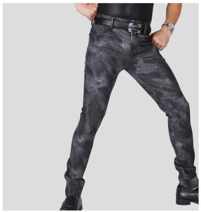 Мужские сексуальные брюки из искусственной кожи обтягивающие бархатные теплые