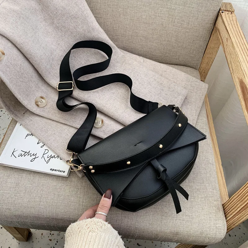 

New style ladies solid color fashion messenger bag ladies designer saddle bag PU shoulder travel bag portable female bag