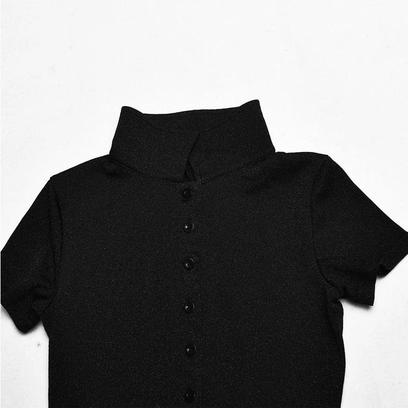 

Skinny Buttons Jumpers 2021 Autumn Sexy Ladies Bodycon Solid Black Playsuits Sporty Outwear Deep V-neck Women Rompers G2793