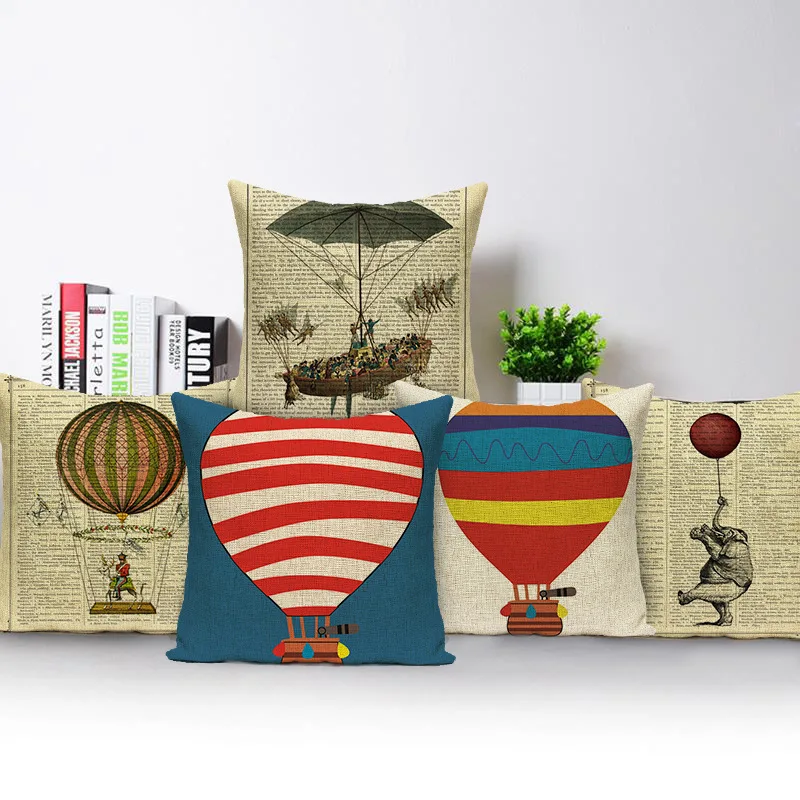 

Creative Hot Air Balloon Linen Pillow Case High Quality Printing Hotel Home Sofa Cushion Cover 45 * 45CM