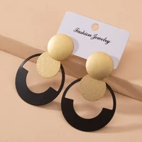 voikukka jewelry 2021 new product geometric pendant hollow earrings for women black gold color classical stud design