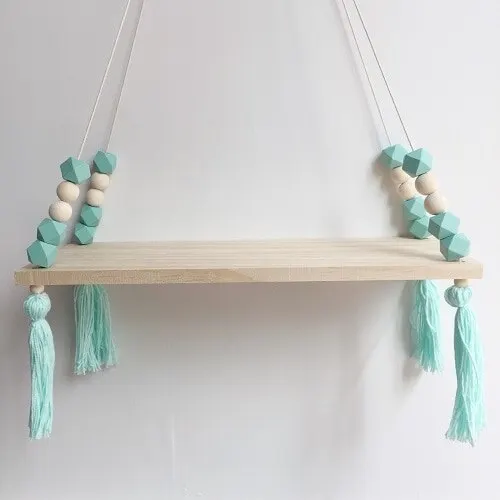 Mint green Loozykit детский Органайзер для спальни для игрушек деревянные полки DIY деревянные бусины настенная полка для хранения полочки-органайзеры украшения для дома - Цвет: Mint green