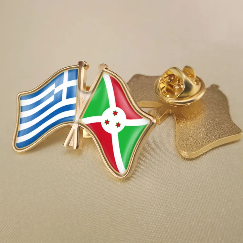 

Greece and Burundi Crossed Double Friendship Flags Lapel Pins Brooch Badges