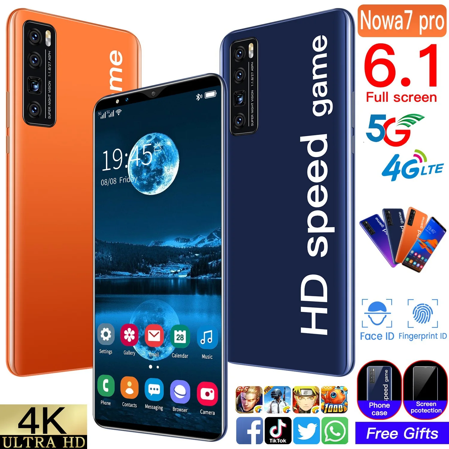 

Global Version Nowa7Pro-6.1'' Smart Phone 8Core Android10 Full Screen Cellphone 48MP Face /fingerprint Unlock 4/5G Network Phone