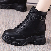 eur34 eur39 increasing height fashion sneakers oxfords women leather platform wedge ankle boots chunky lace up oxfords casual