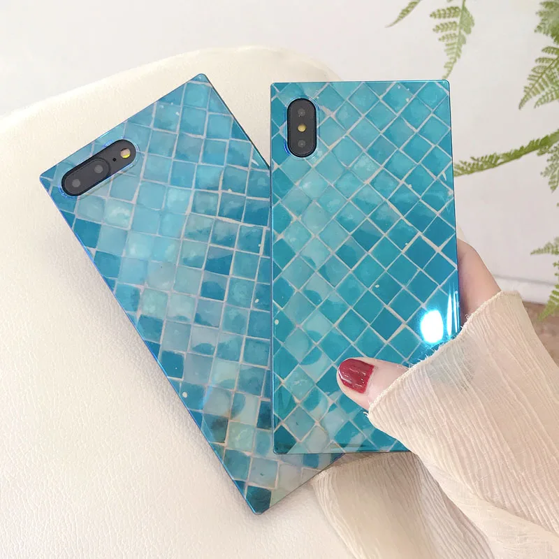 Роскошный призматический чехол в клетку Blue Ray для iPhone SE 2020 SE2 11 Pro Xs Max 6 6s 7 8 Plus X