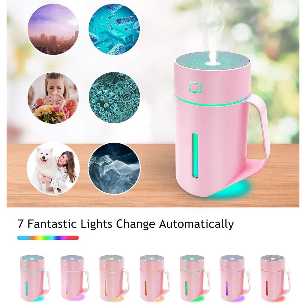 Мини-увлажнитель воздуха большой емкости 420 мл Радужный цвет Светодиодная