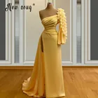 Светильник-желтое Плиссированное вечернее платье на одно плечо 2021, Элегантное Длинное Платье с разрезом сбоку, коктейльное платье с африканскими цветами Дубая