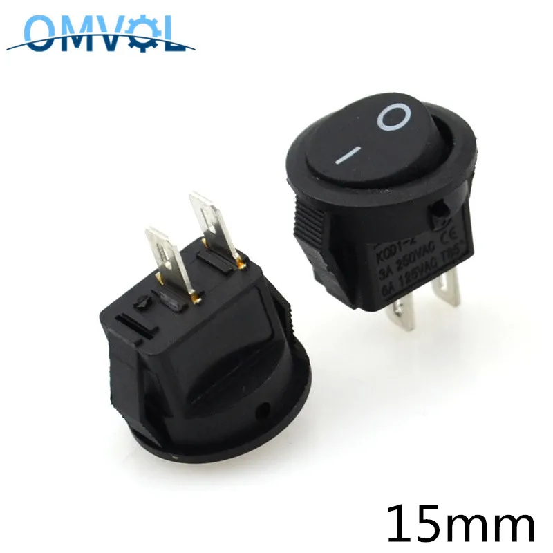 

10PCS Small Round Black 2pin Power Switch rocker switch 3A 250V switch