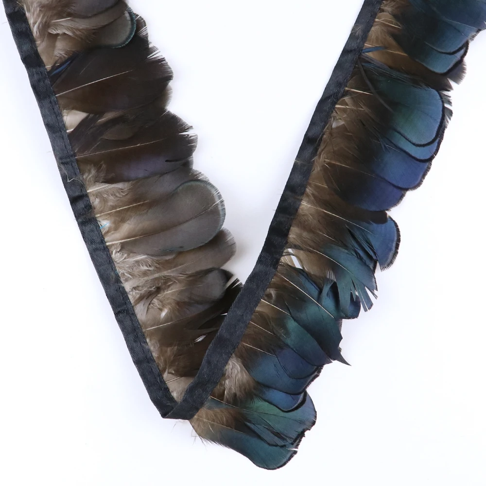 Натуральные синие перья фазана 1 метр отделка бахрома 5-6 см шлейф на ленте для