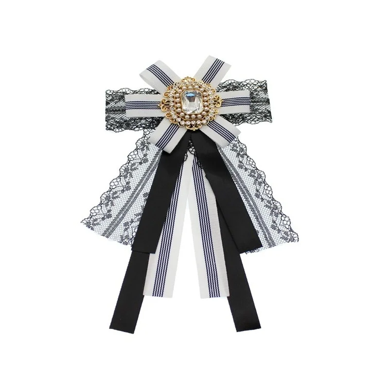 

European and American New Style Lace Striped Brooch Bow Tie Professional Clothing Collar Flower Shirt Female Accessories