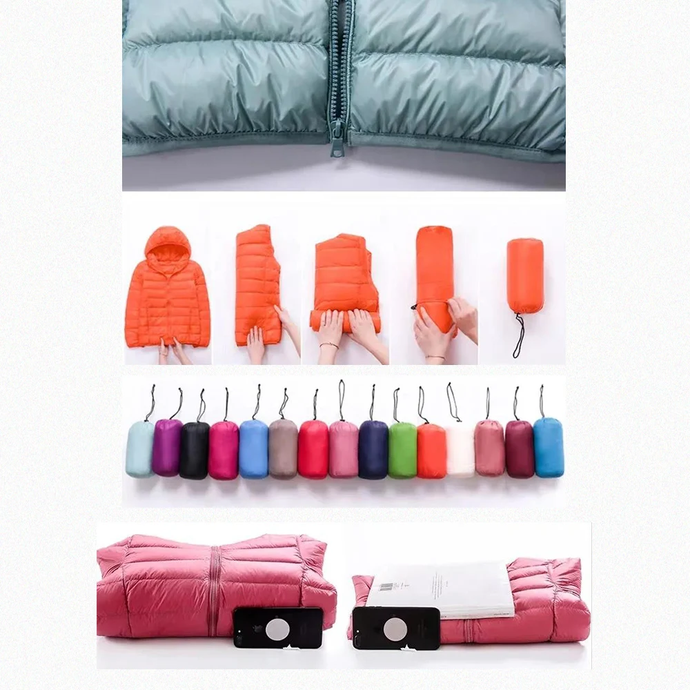

Winter Woman Padded stand collar Long Jacket White Duck Down Female Overcoat Ultra Light Slim Solid Jackets short Coat Portable