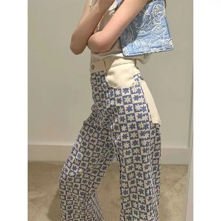 

Broken flower wide leg pants women's spring and summer 2021 high waist drop loose straight pants design feels thin and versatile