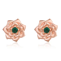 trendy earrings 925 silver jewelry with zircon gemstone rose flower shape stud earrings for women wedding party gift accessories