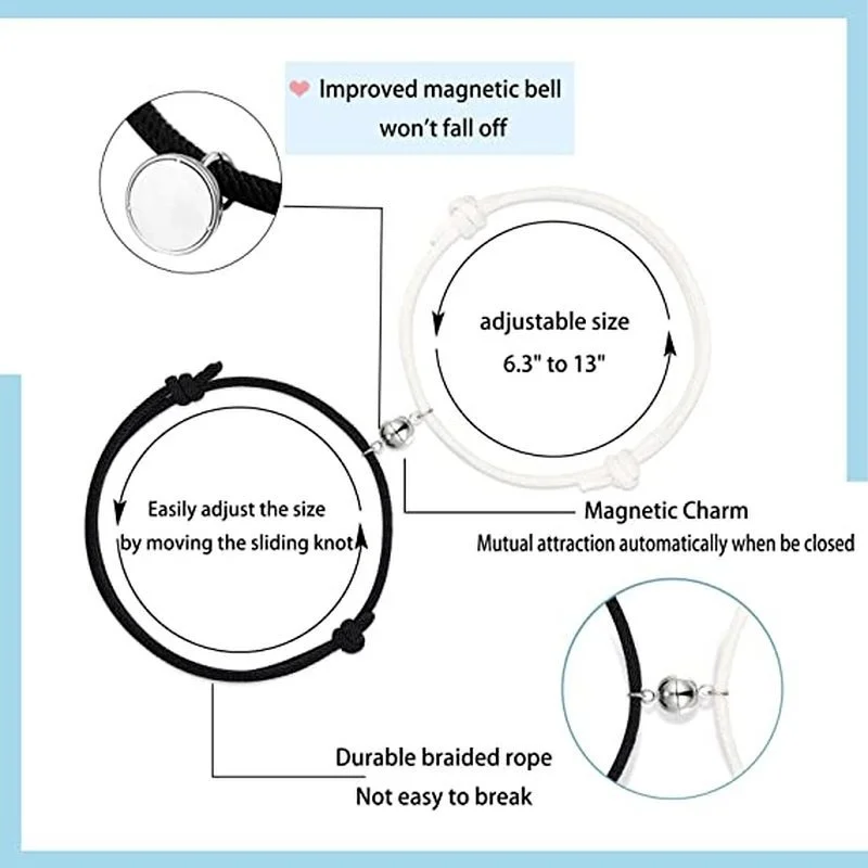 

Hot Magnet Bracelet Couple Hand-Matched Bracelet Adjustable Rope Unlimited Love Bracelet Lucky Black and White Gift