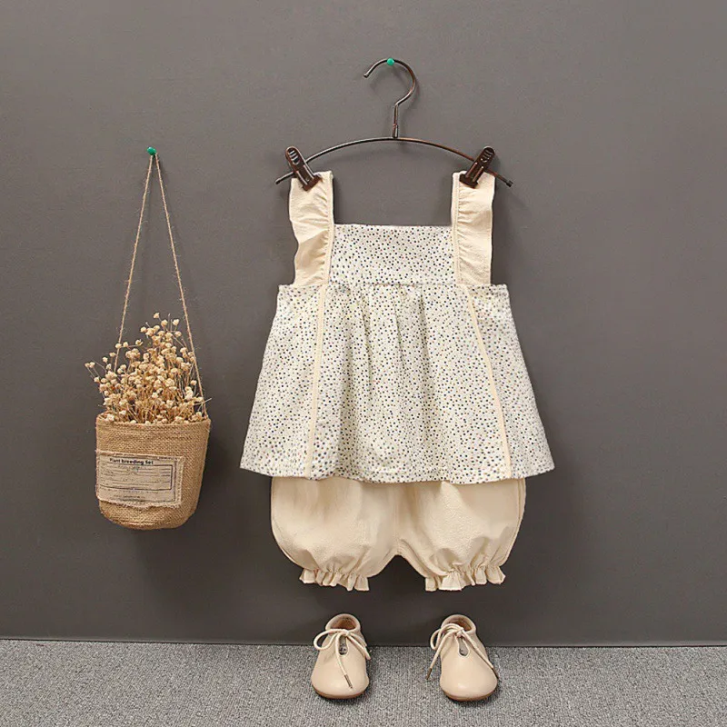 2 шт./компл. летнее платье для маленьких девочек без рукавов в горошек с принтом на