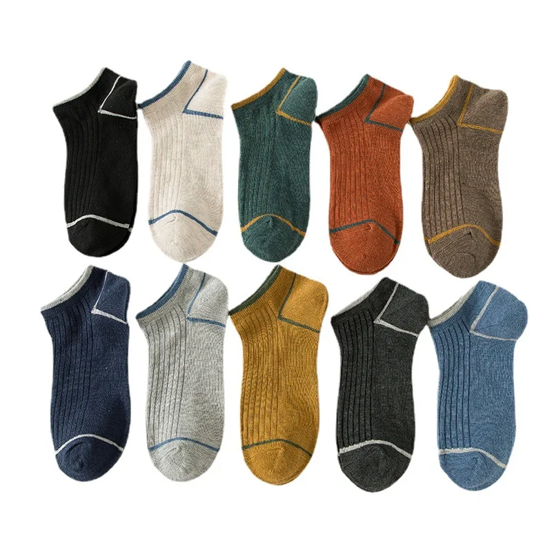 

5 Pairs of Spring and Summer New Boat Socks Men's Leisure Breathable Sweat-absorbing Simple Striped Men's Cotton Socks