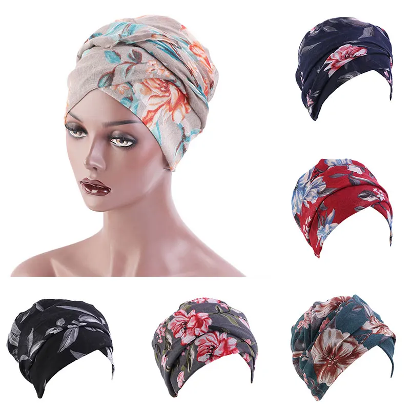 

Soft Scarf Hat Flower Printed Turban High Elasticity Headband Decoration Girls Headwear Popular Square Scarf