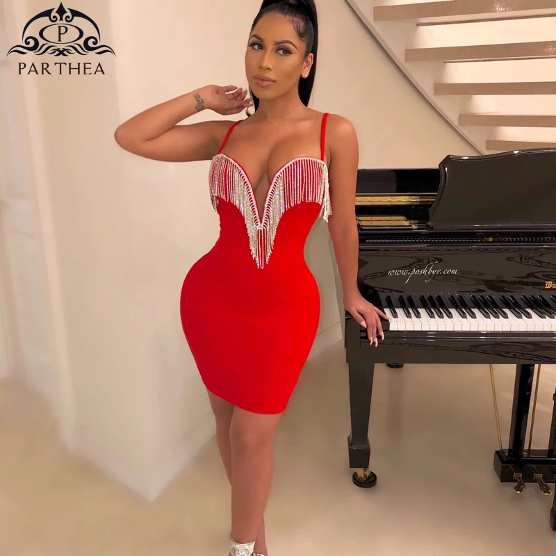 Parthea платье с открытой спиной на бретелях v образный вырез пуш ап кисточками