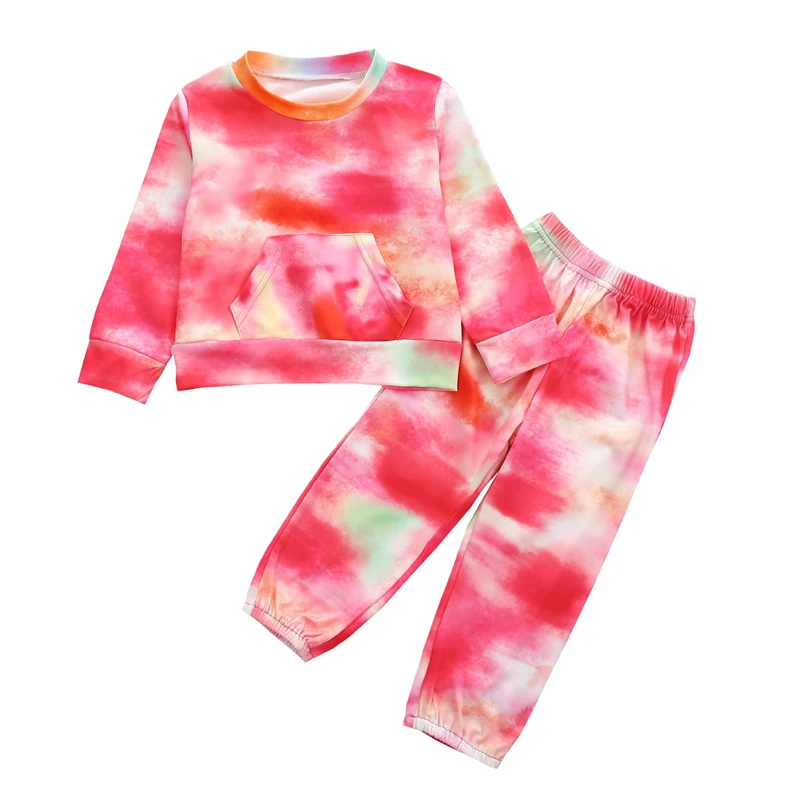Primavera oto&ntilde;o ni&ntilde;o ni&ntilde;os ch&aacute;ndal de beb&eacute; establece beb&eacute; ni&ntilde;os lazos para ni&ntilde;as-dye impreso de manga larga Tops pantalones trajes casuales 0-5Y-1