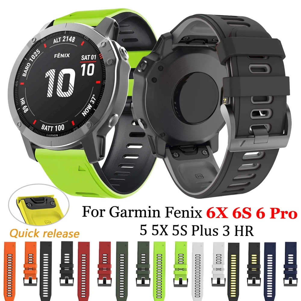 

26 20 22mm Silicone Watchband For Garmin Fenix 6X 6 6S Pro 5X 5 5S Plus 3 HR D2 Delta PX Band Quick Release Wrist Strap Bracelet